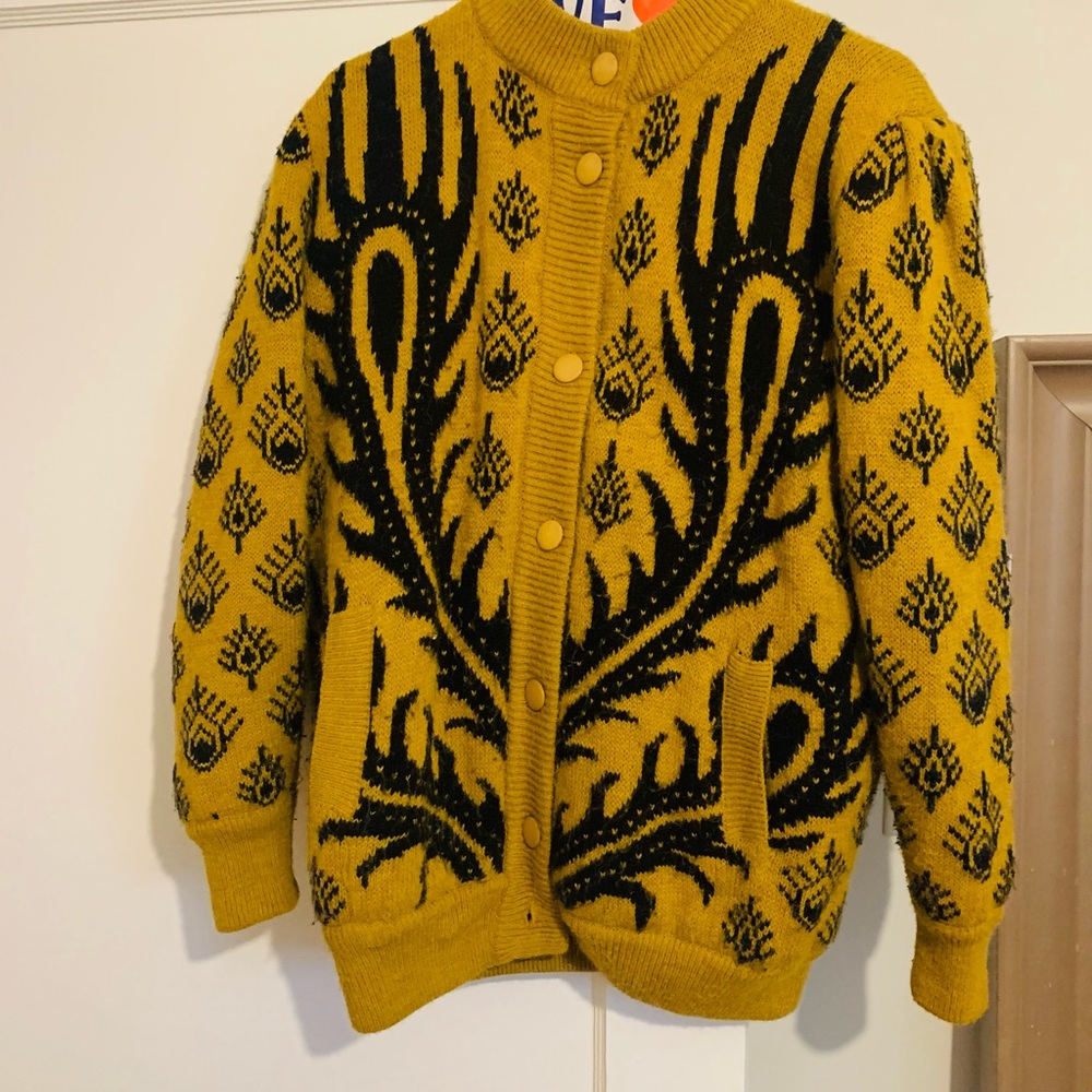 Vintage mustard lined, wool knit bomber jacket